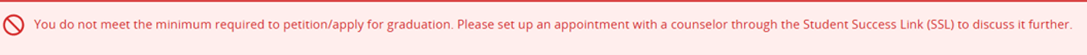example of error message if student doesn't meet graduation requirements