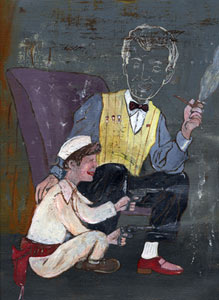 painting of soldier with a geode for a head