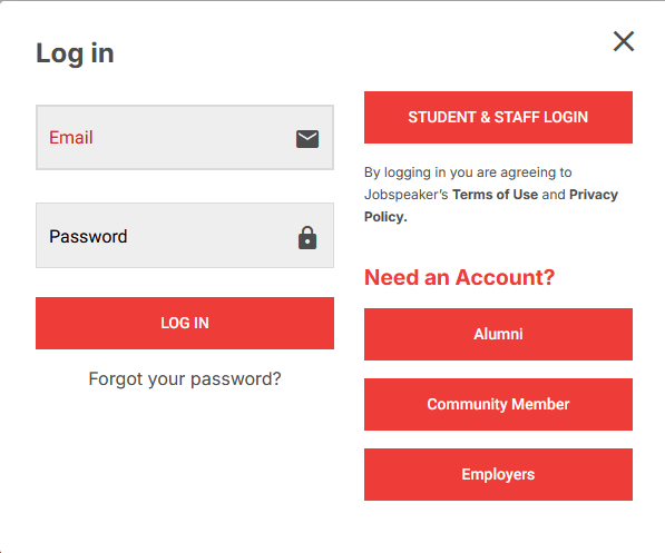 screenshot of login options for JobSpeaker