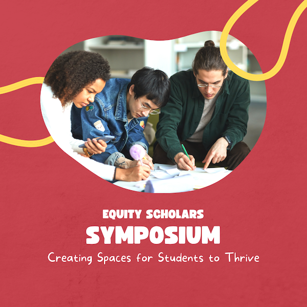 symposium with three students working on papers