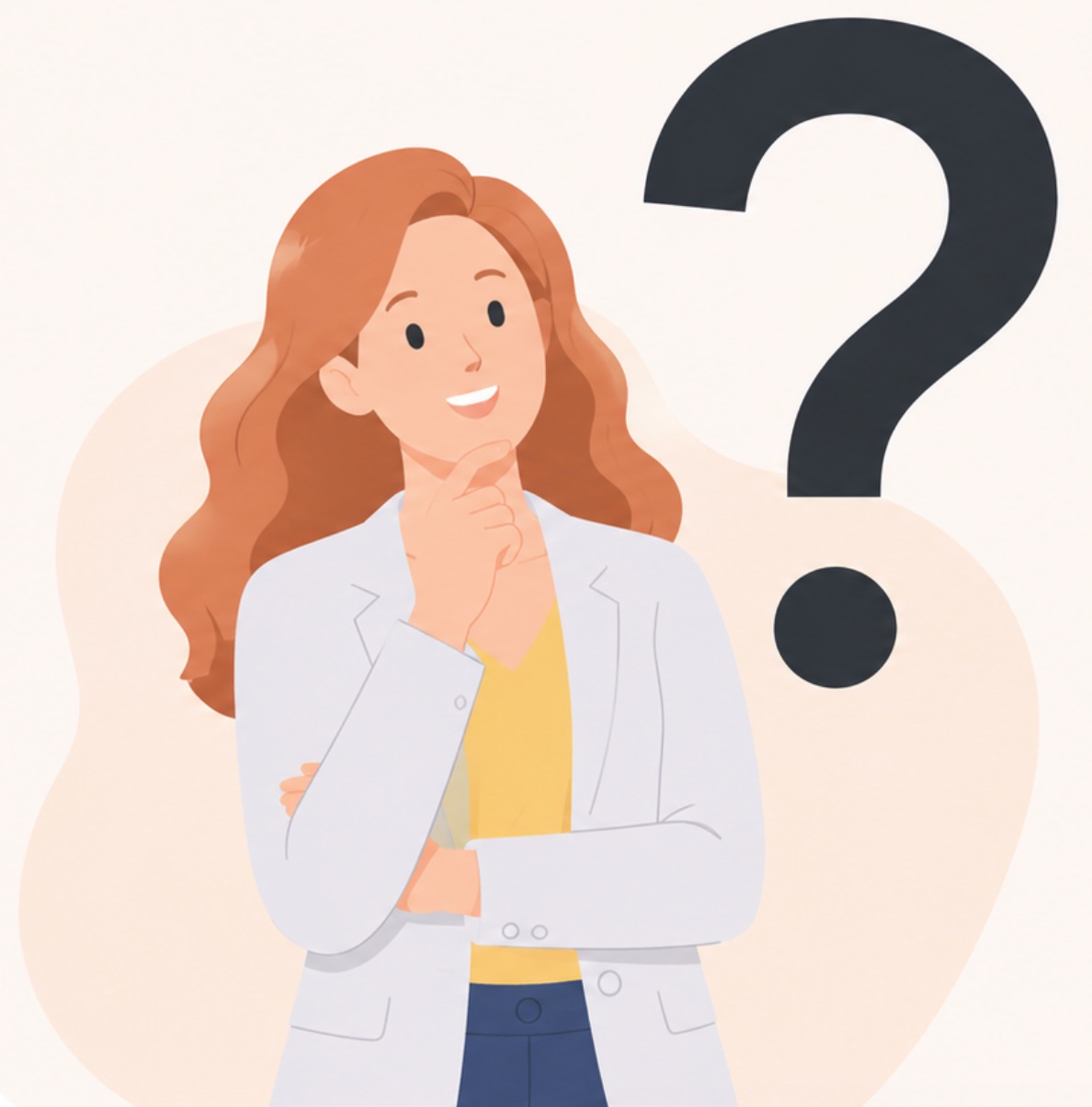 Frequently Asked Questions (FAQ) Illustration of a person thinking with a large question mark, representing questions or frequently asked questions