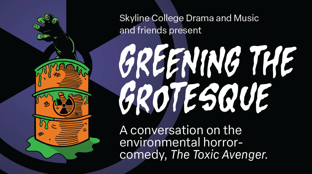 Toxic waste barrel with a green arm emerging. Purple waste symbol in background. Title and subtitle in white on black background.