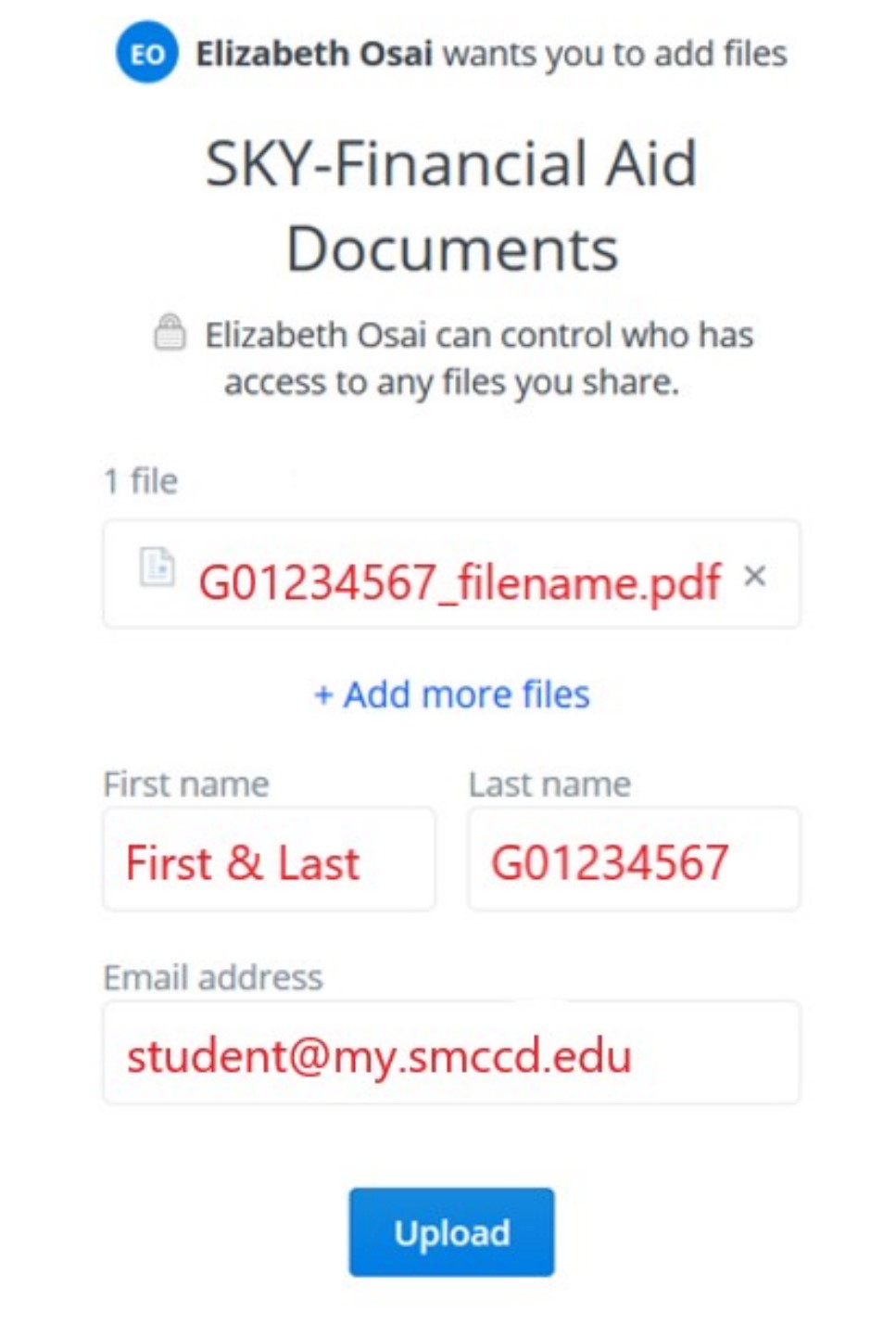screenshot of dropbox filled in according to directions
