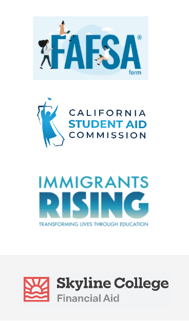 fafsa, csac, immigrants rising, and skyline college logos