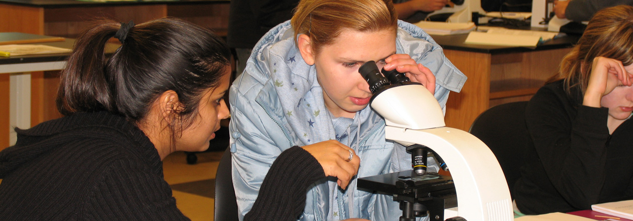 students at microscope