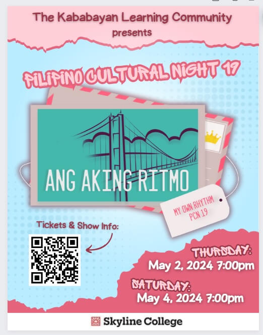 teal postcard of Golden Gate Bridge with the show title Ang Aking Ritmo, My Own Rhythm, for Pilipino Cultural Night 19