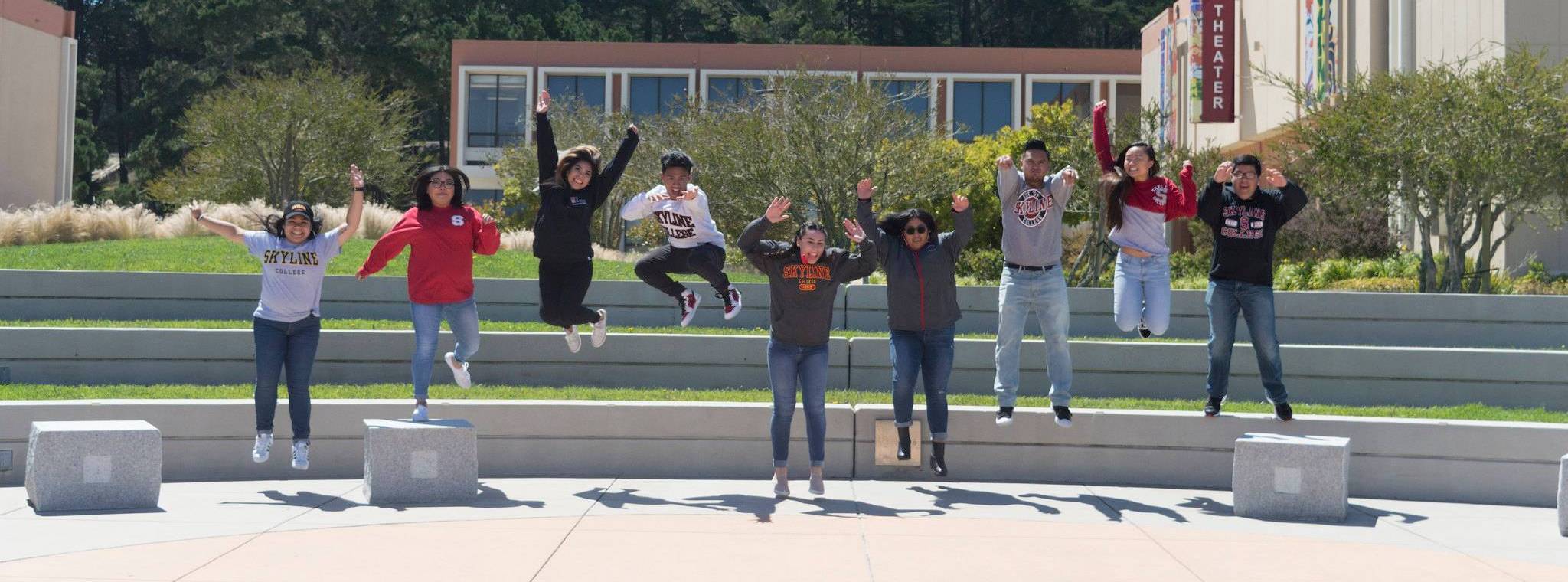 students jump