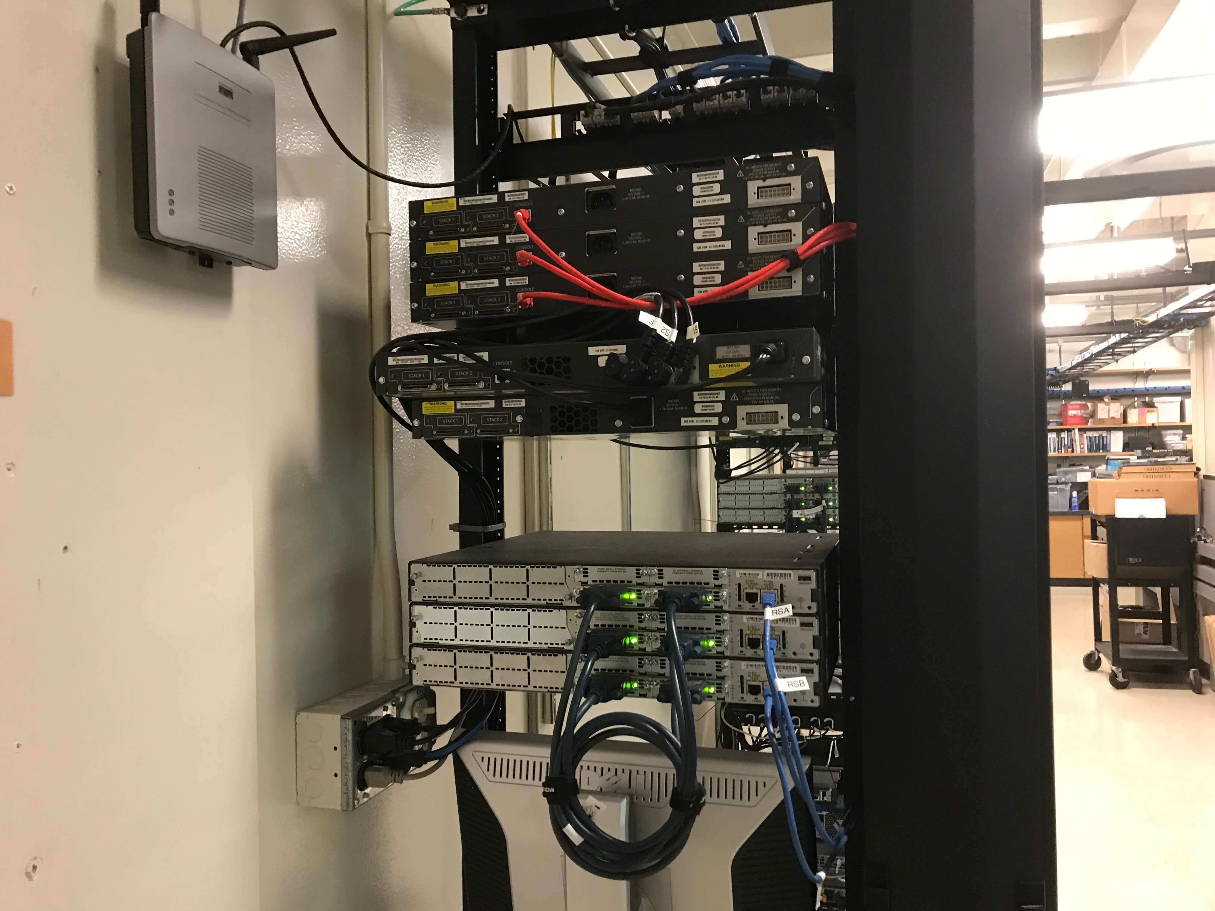 An up-close shot of some of the networking equipment in the lab