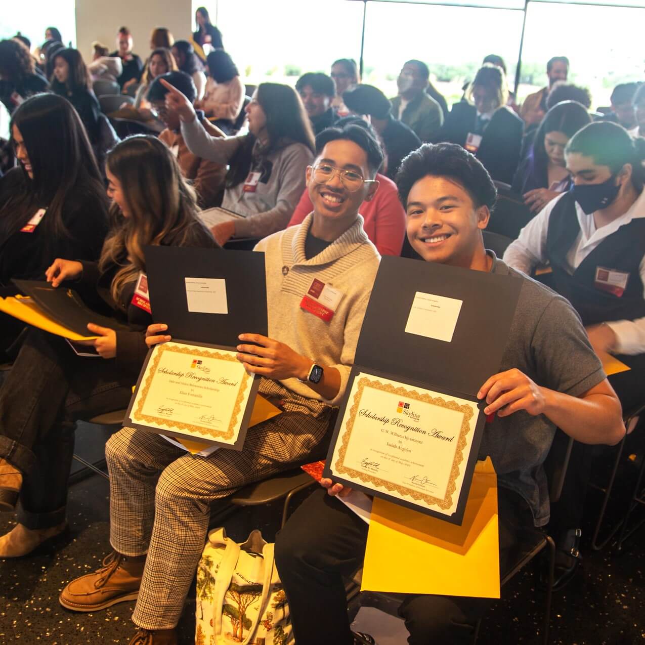 students in a scholarship awards ceremony