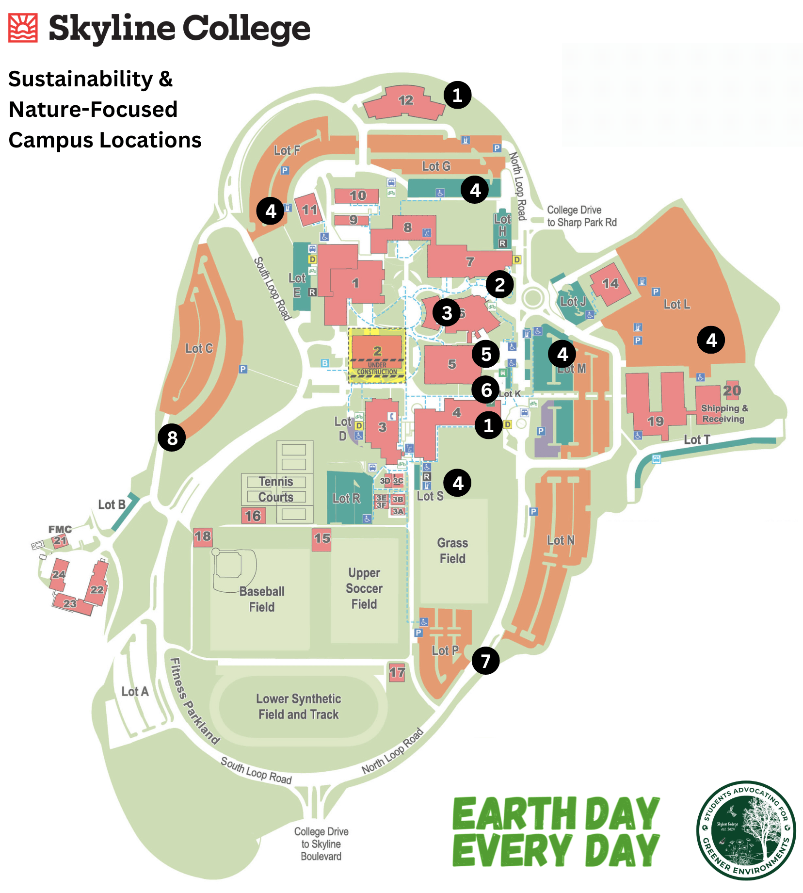 Skyline College Campus Map of sustainability highlights